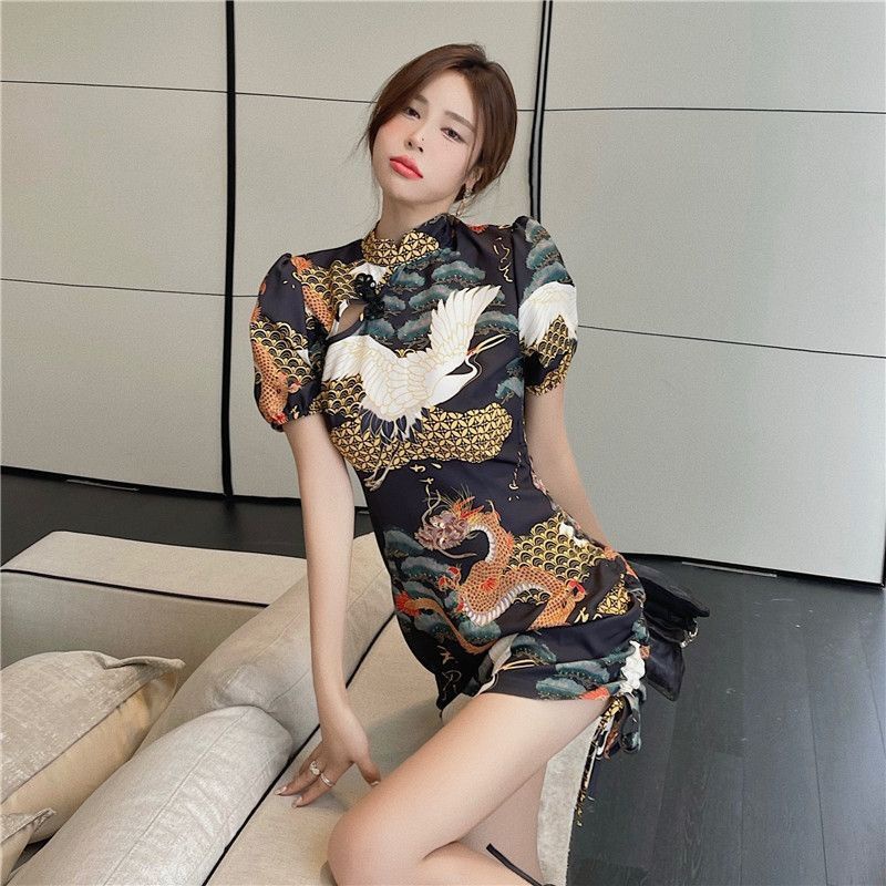 Váy sườn xám ngắn - Hàng Quảng Châu