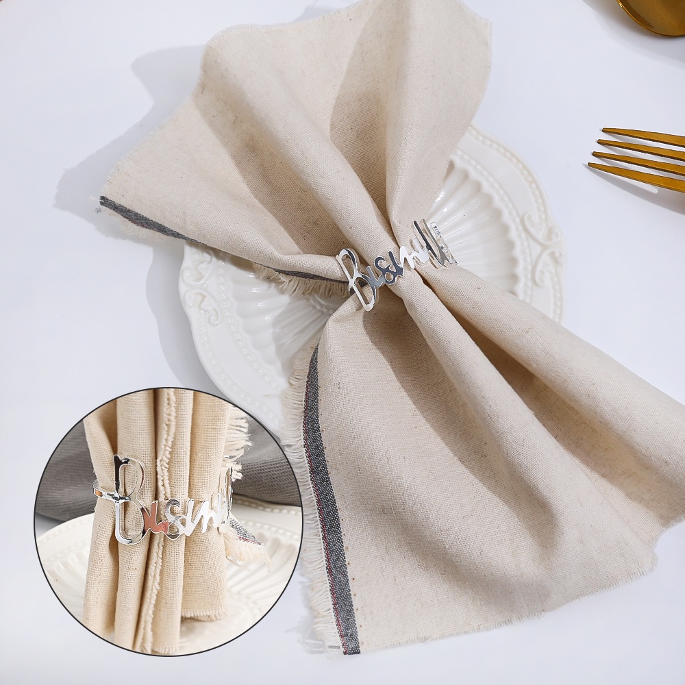 Vòng Nhẫn Kim Loại In Chữ Dùng Trang Trí Khăn Ăn