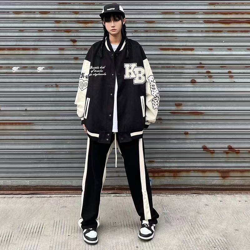 IELGY   Áo Khoác Bóng Chày Bằng Lông Cừu Dáng Rộng Phong Cách retro Mỹ Dành Cho Nữ