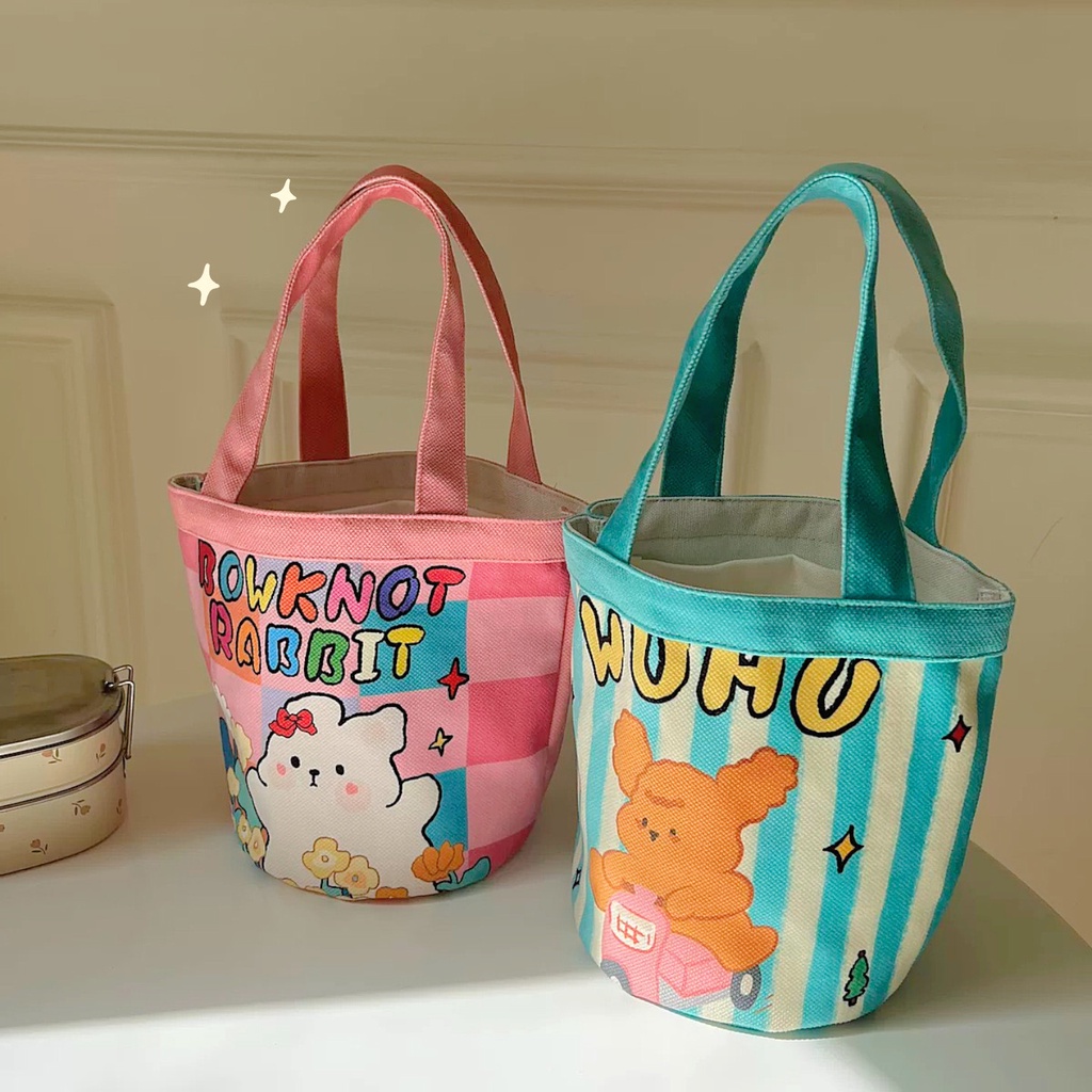 One Túi Xách Vải canvas Đựng Hộp Cơm Trưa In Họa Tiết graffiti Phong Cách Hàn Quốc Cho Nữ