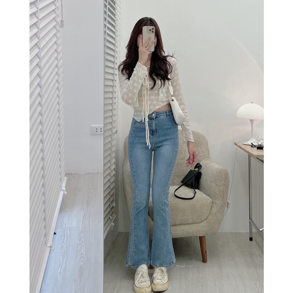 Quần jean ống loe Caliesweet quần ống loe nữ chất jean cao cấp chuẩn form