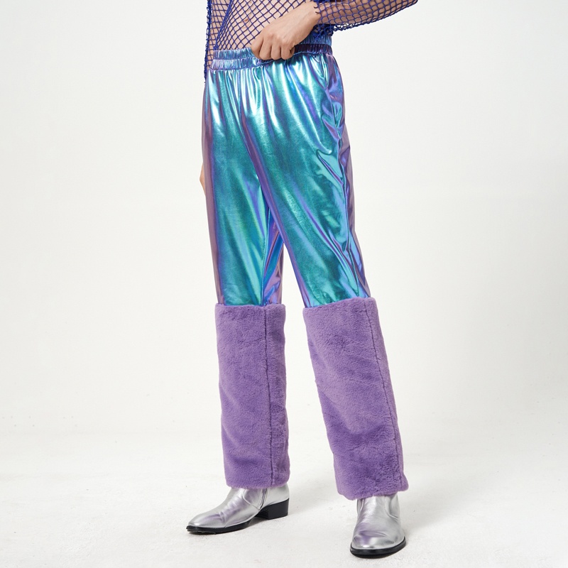 Quần INCERUN cạp cao màu flash phối lông thời trang cá tính