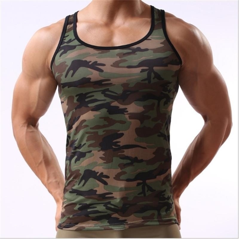 Áo Tank Top Sát Nách Họa Tiết Rằn Ri Phong Cách Quân Đội Cá Tính Cho Nam