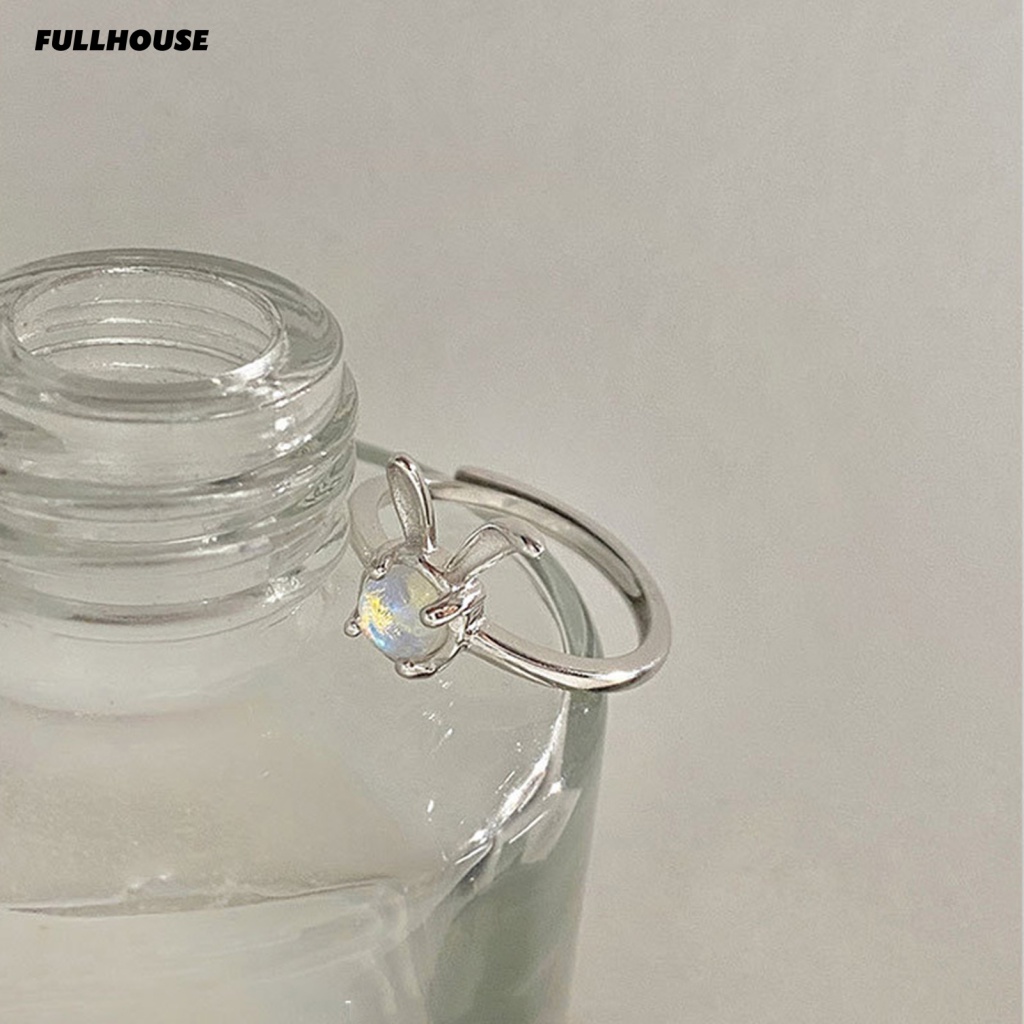 Nhẫn Đính Đá Mặt Trăng Nhân Tạo Hình Thỏ Dễ Thương Thanh Lịch Dành Cho Nữ