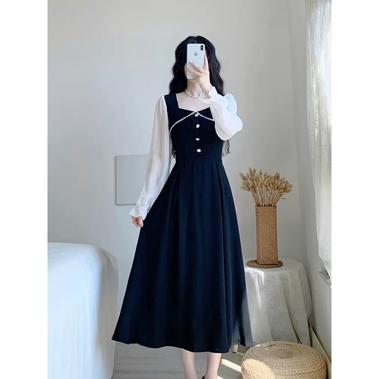 Váy 2 màu Đen Đỏ kiểu thời trang công sở, đi tiệc, đi chơi dáng xòe cổ bẻ cách điệu Deloga_official