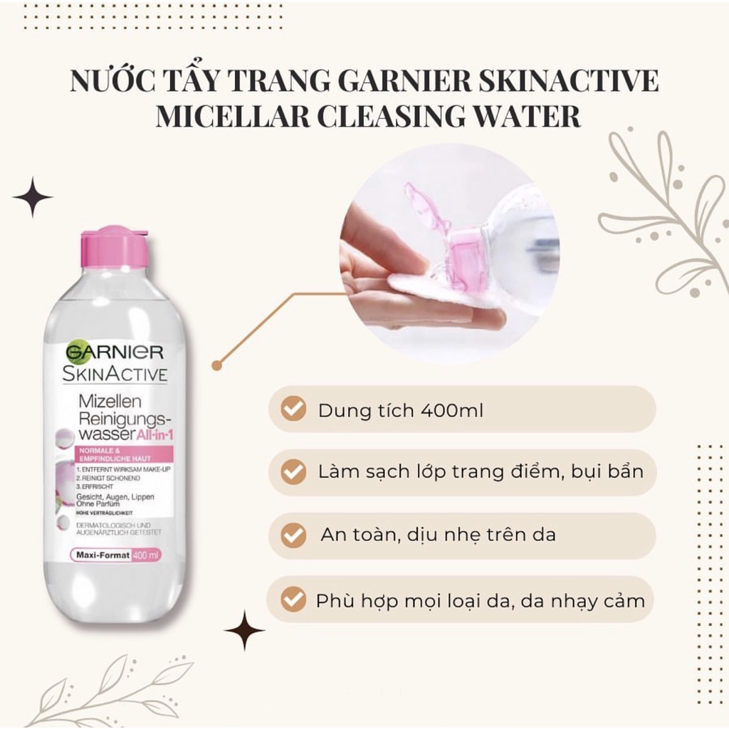Nước tẩy trang Garnier hồng 700ml, nước tẩy trang da nhảy cảm, nước tẩy trang sạch sâu Micellar Cleansing Water