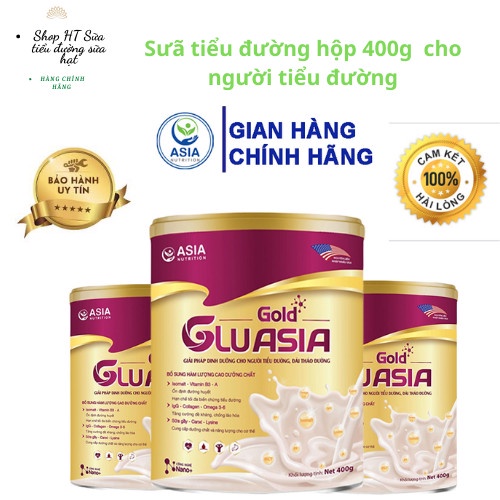 Combo 2 hộp 400g sữa dinh dưỡng cho người tiểu đường GLUASIA GOLD giúp ổn định đường huyết