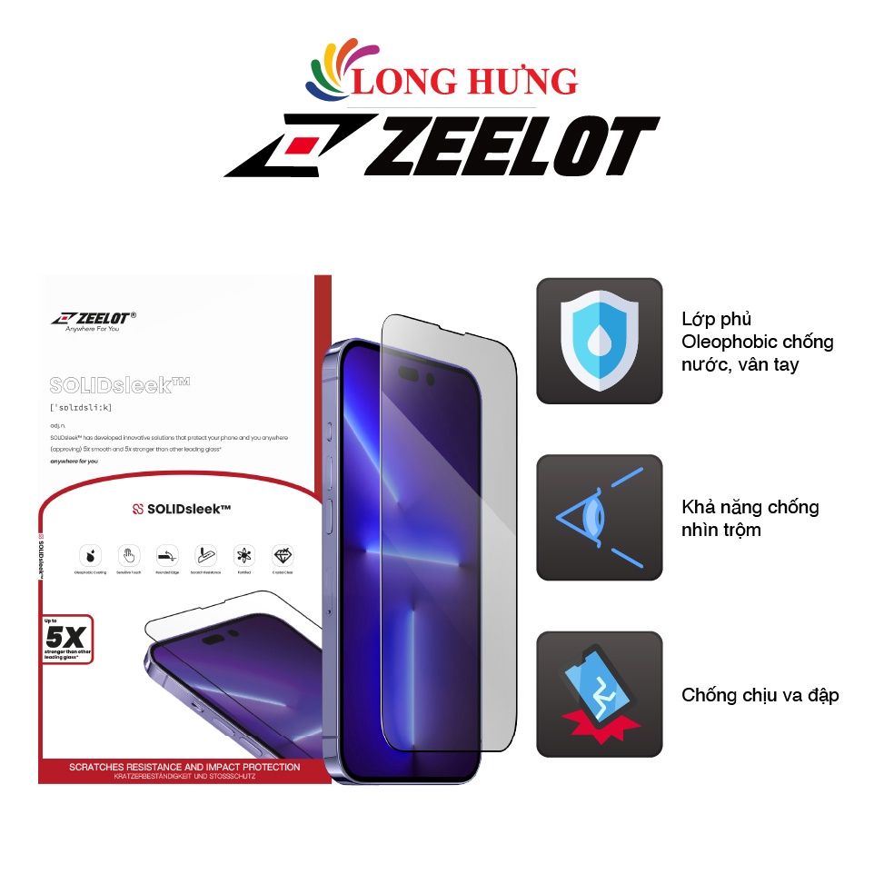 Dán màn hình cường lực Full viền chống nhìn trộm Zeelot iP 14 Pro Max/14 Pro/14 Plus/14/13/12/11 - Hàng chính hãng