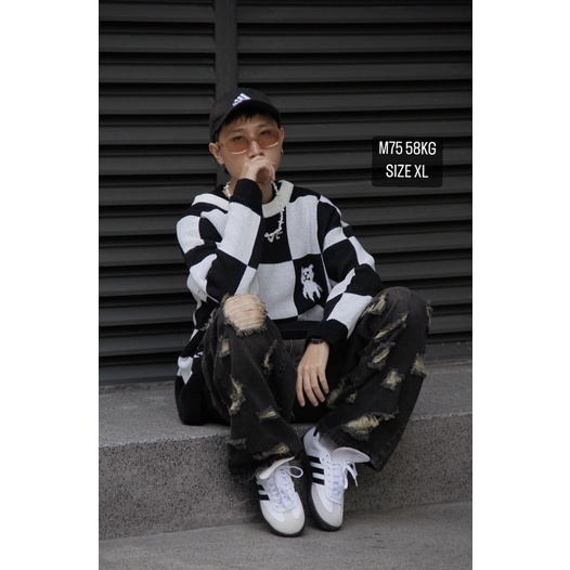 Checker Sweater / áo len caro unisex phong cách đường phố