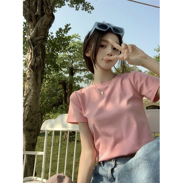 Áo Thun Cổ Tròn Dáng Ôm Phong Cách Thời Trang Hàn Quốc