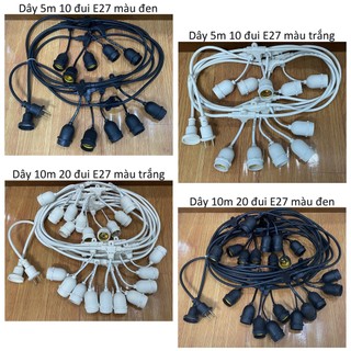 Dây đui đuôi chui bóng đèn E27 chống nước mưa trang trí ngoài trời 5m 10 đui 10m 20 đui Posson LH-xmx