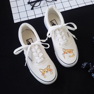 [Sẵn M3 39] Giày bata trắng mũi in hình corgy