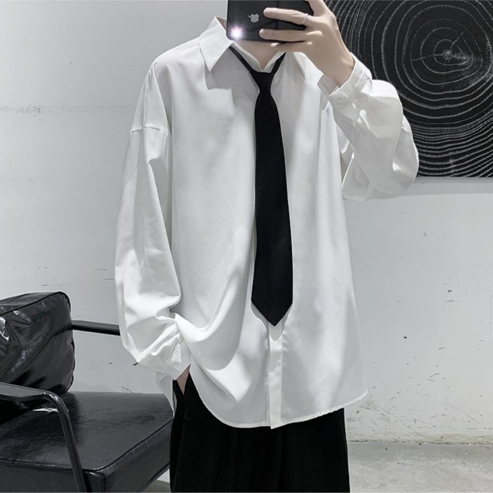 Mẫu mới áo sơ mi dài tay unisex trơn tặng kèm Cravat dáng rộng cá tính SOZO AO SOMI 9000020C