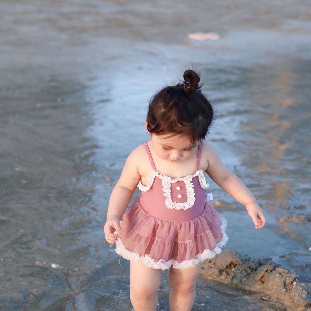 Bộ Đồ Bơi Một Mảnh Phối Ren Kiểu Công Chúa Dễ Thương Thời Trang Đi Biển 2023 Cho Bé Gái