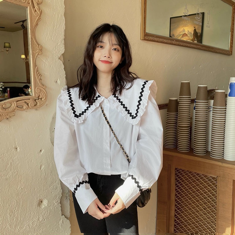 Áo Sơ Mi Trắng Tay Dài Cổ Búp Bê Phong Cách Phương Tây Thời Trang Mùa Xuân Mới 2023 Cho Nữ