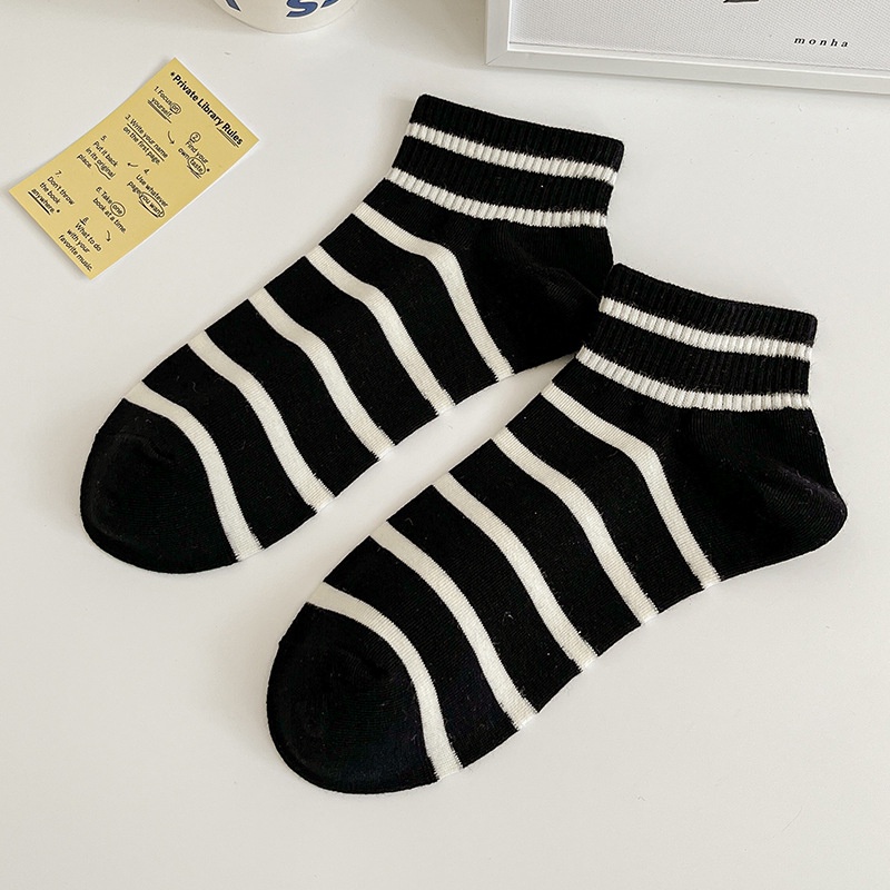 Tất Cotton Cổ Thuyền Màu Trắng Đen Đơn Giản Thời Trang Bốn Mùa Cho Nữ