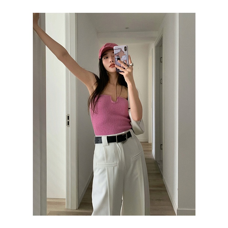 DUNEA Áo Croptop Dệt Kim Màu Trơn Thời Trang Mùa Hè Cho Nữ