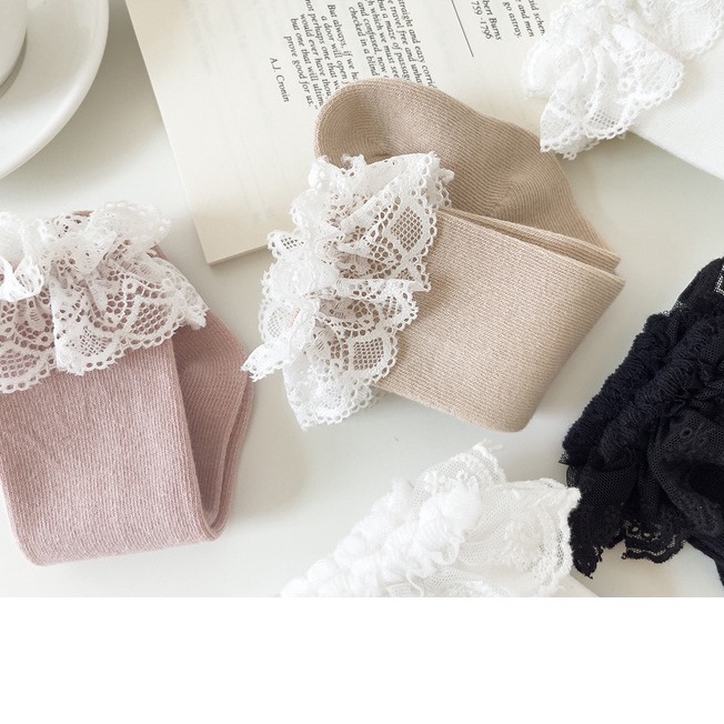 Tất Cao Cổ Công Chúa Thêu Ren Cho Bé Gái Từ Sơ Sinh Đến 2 Tuổi Chất Cotton Siêu Mềm Mịn