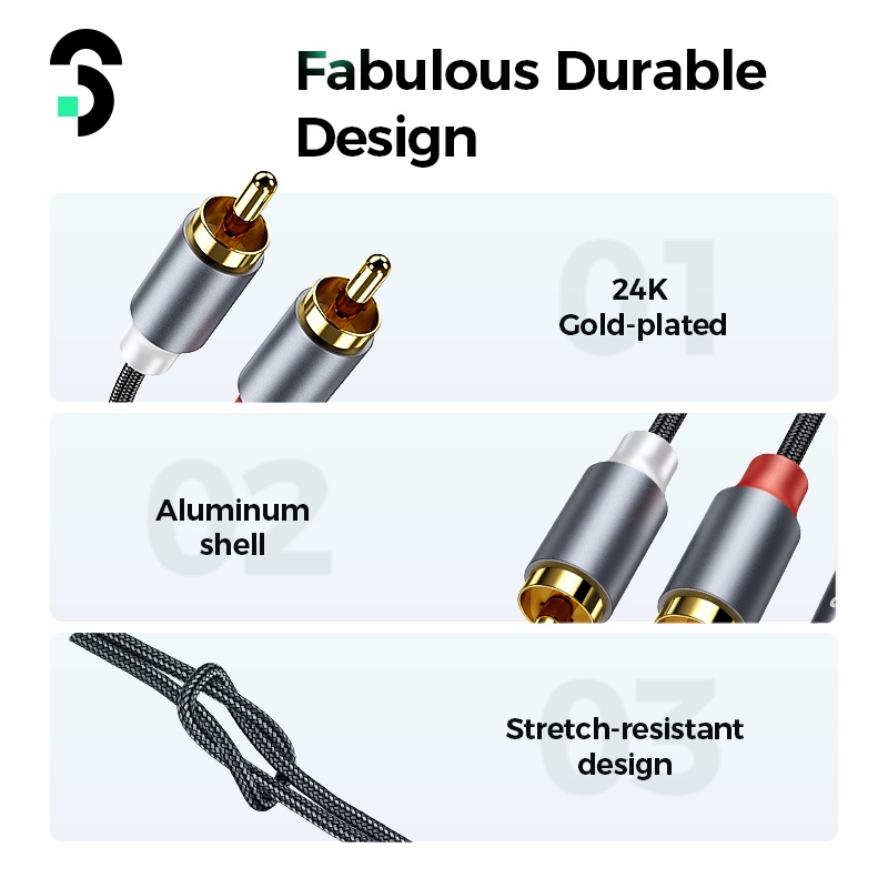 Cáp Bộ Chuyển Đổi Âm Thanh RCA Sang AUX 3.5mm Mạ Vàng 2M 2RCA Chuyên Dụng Cho Loa Xe Hơi / TV xe hơi