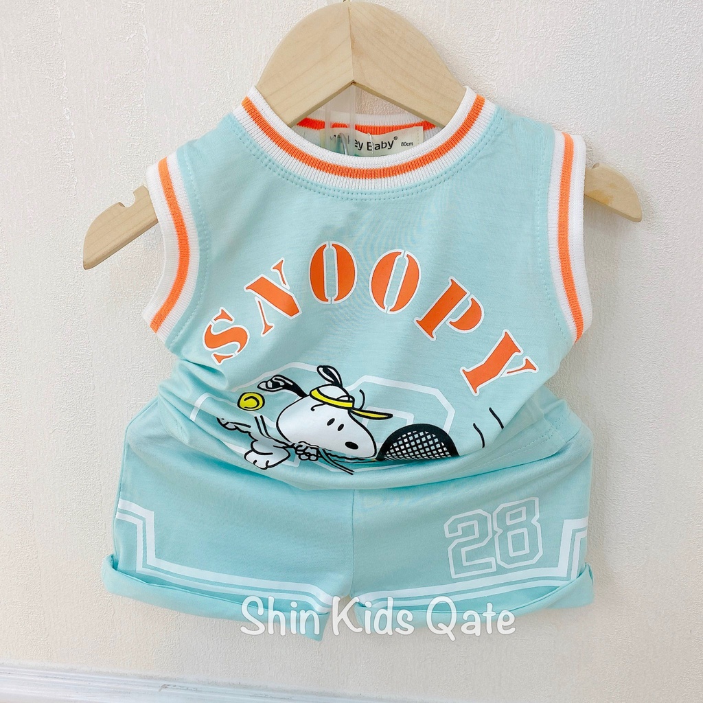 Full Size  Bộ Ba Lỗ Minkey BaBy Chất Thun Lạnh Phối Bo Viền In Hình Thể Thao Dành Cho Bé.