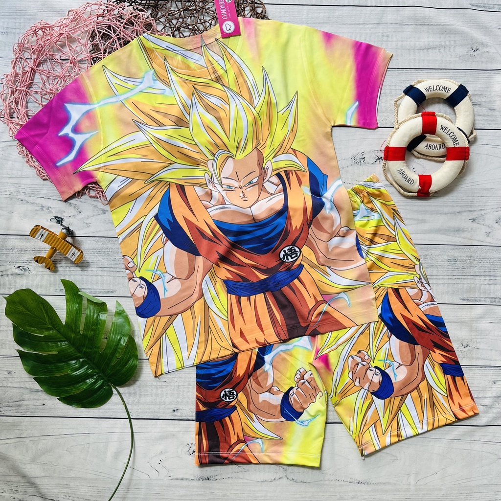 Đồ bộ bé trai, bộ thun lạnh in hình Songoku hoạt hình Dragon Ball  nhiều màu chất đẹp 10kg đến 60kg