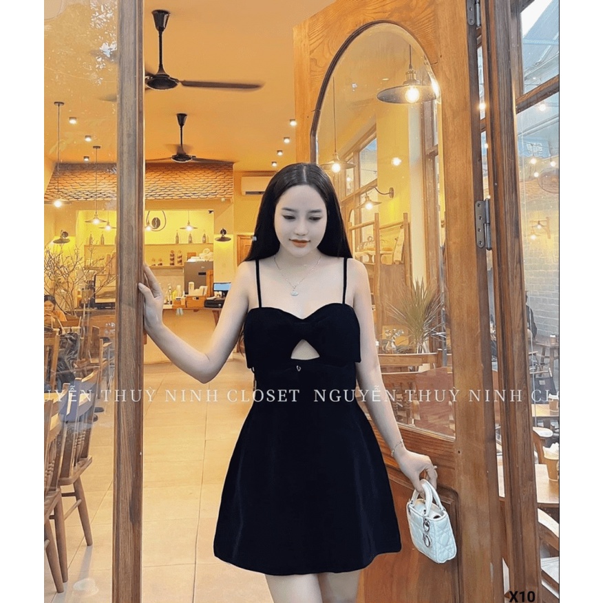 (HÀNG MỚI) SALE LỚN CHO MỌI NHÀ - ĐẦM NHUNG CỨNG HAI DÂY ÔM EO DÁNG NGẮN CỰC XINH ĐẸP ĐI CHƠI DẠO PHỐ DỰ TIỆC CHO CHỊ EM