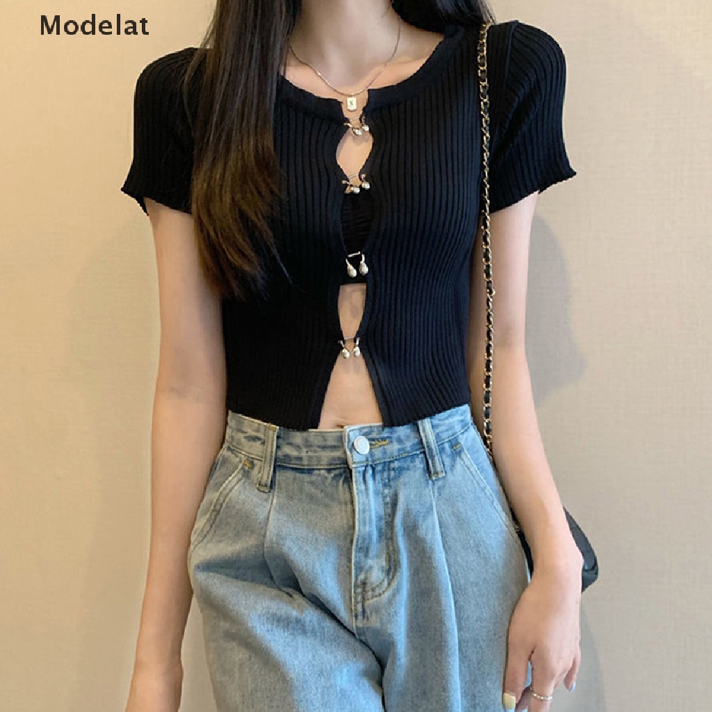 Mfc Áo Cardigan Dệt Kim Tay Ngắn Dáng Ôm Màu Trơn Thời Trang Đường Phố Gợi Cảm Cho Nữ