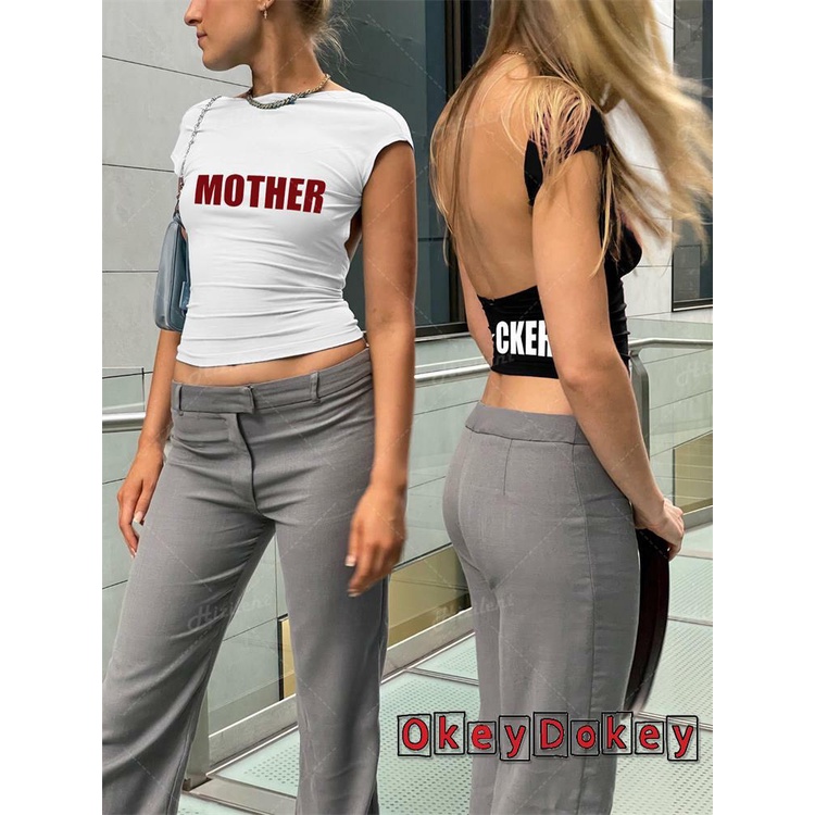 Áo Thun Crop Top Tay Ngắn In Chữ ODokey-Y2K Thời Trang Mùa Hè Cho Nữ
