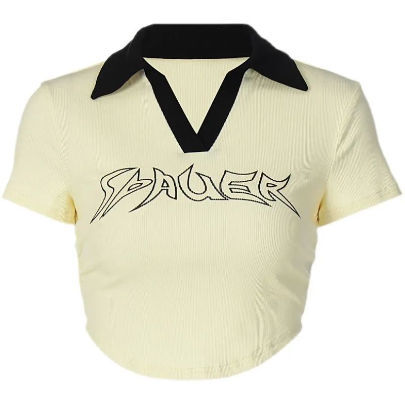 Áo Thun Nữ Ngắn Tay Cổ Chữ V In Hình Phong Cách Retro Gợi Cảm