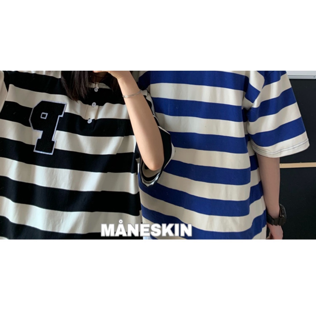 Áo Thun Polo Ngắn Tay Dáng Rộng Họa Tiết Kẻ Sọc Hợp Thời Trang Cho Cặp Đôi