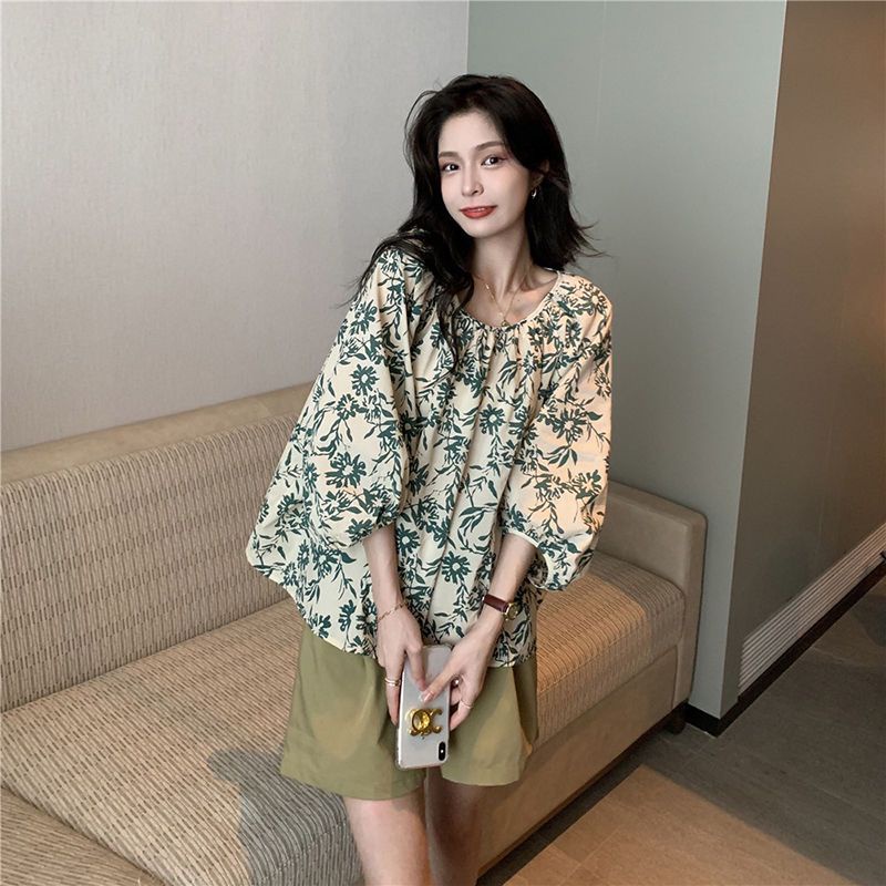 Set Áo Hoa Dáng Rộng + Quần Short Lưng Cao Thời Trang Mùa Hè Phong Cách Retro Mới Cho Nữ