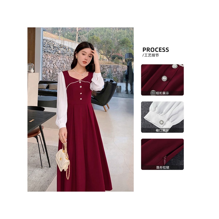 Váy 2 màu Đen Đỏ kiểu thời trang công sở, đi tiệc, đi chơi dáng xòe cổ bẻ cách điệu Deloga_official