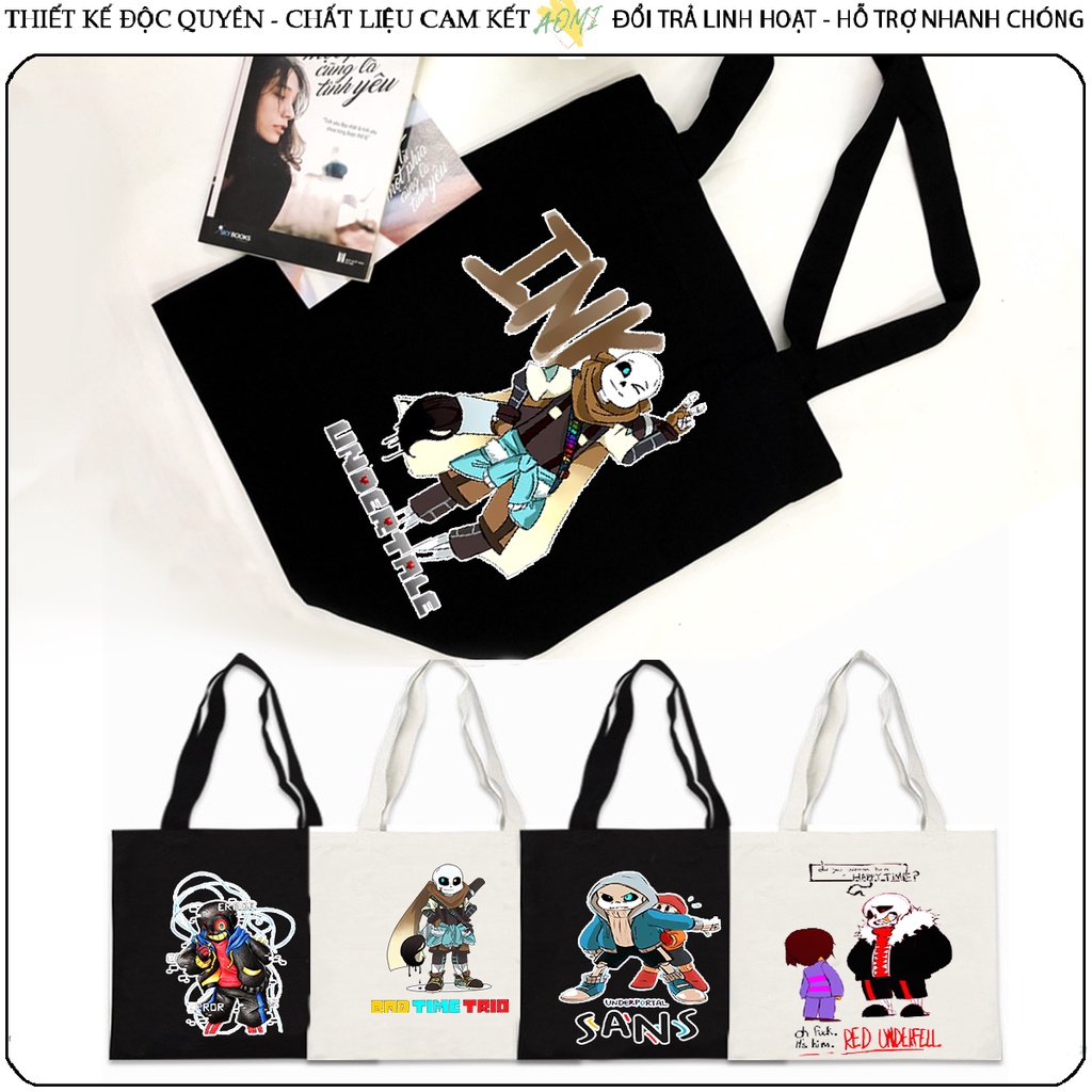 TOTE CANVAS Sans Undertale Ink Error TÚI VẢI ĐEO VAI BAG CÓ KHÓA KÉO SIZE LỚN 33x38cm AOMIVN DU LỊCH DẠO PHỐ AOMI