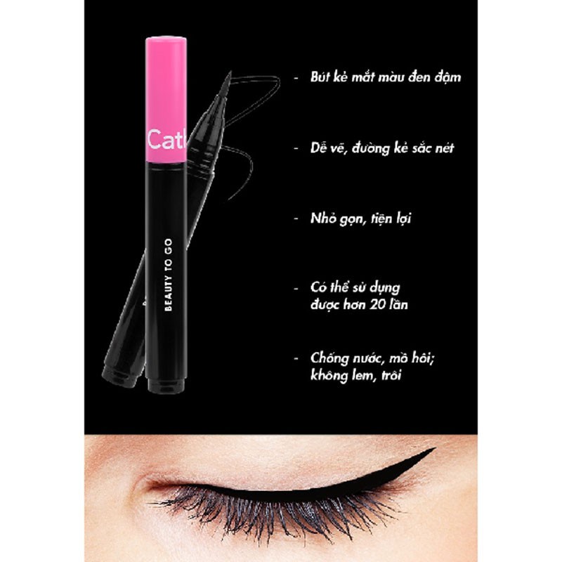 Bút Kẻ Mắt Cathy Doll Beauty To Go Jet Lag Easy Eye Liner Màu Dạ Đen Đậm, Sắc Nét Mini 0.4ml