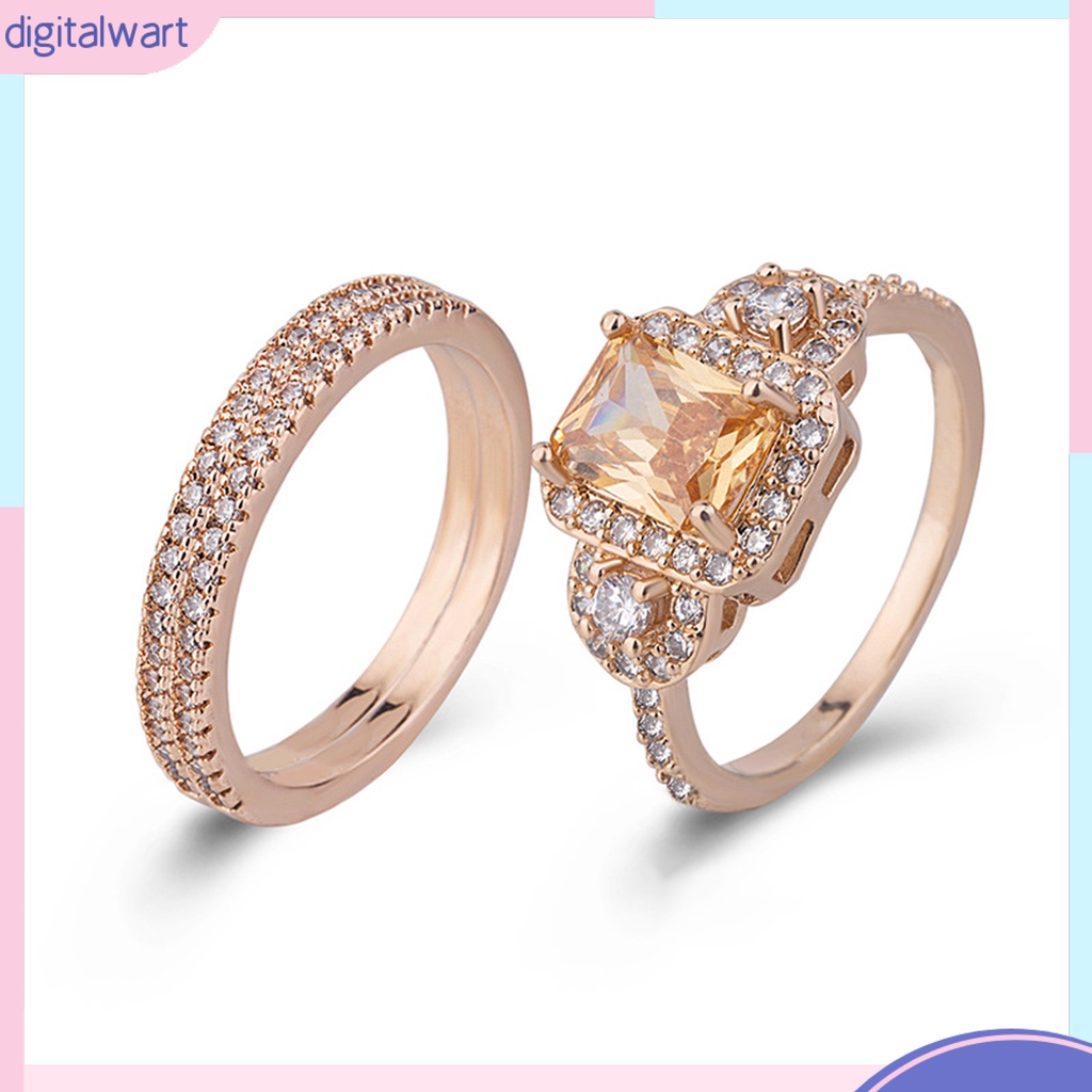 Set 2 Nhẫn Hợp Kim Đính Đá Pha Lê Nhân Tạo Thời Trang Dành Cho Nữ