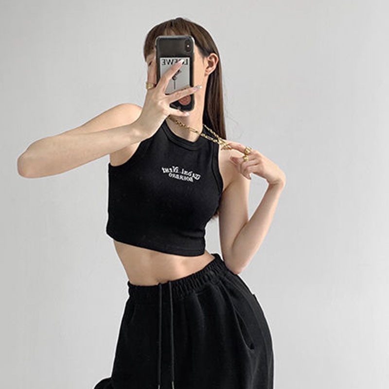 Áo tank top Ngắn Mỏng Không Tay Thêu Hình Gợi Cảm Mặc Ngoài Trời Mùa Hè Nóng Bỏng Cho Nữ áo croptop