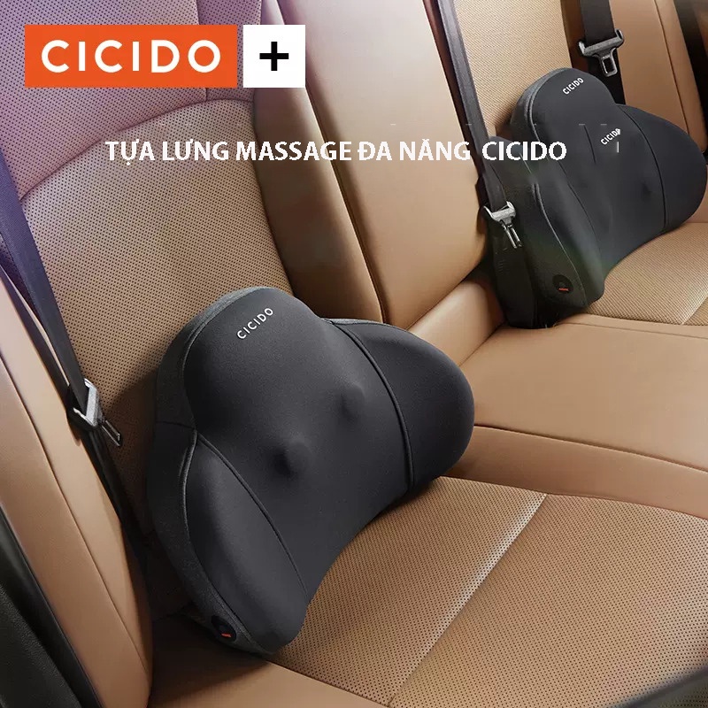Tựa lưng CICIDO cao cấp có massage hồng ngoại dùng cho ô tô,ghế văn phòng- đệm tựa lưng cao su non bảo vệ cột sống(XH21)