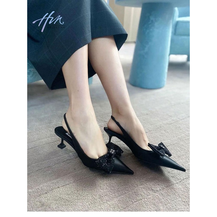 Dép Cao Gót Mũi Nhọn Đính Nơ Thời Trang Mùa Thu 2023 Cho Nữ