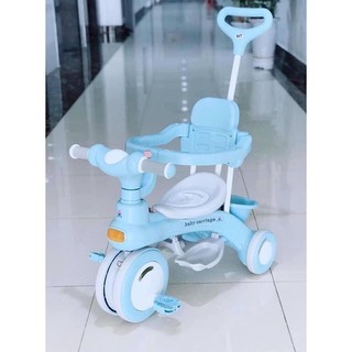 Xe đẩy 3 bánh có tay đẩy 618 , có đai an toàn ,có nhạc có đèn cho bé