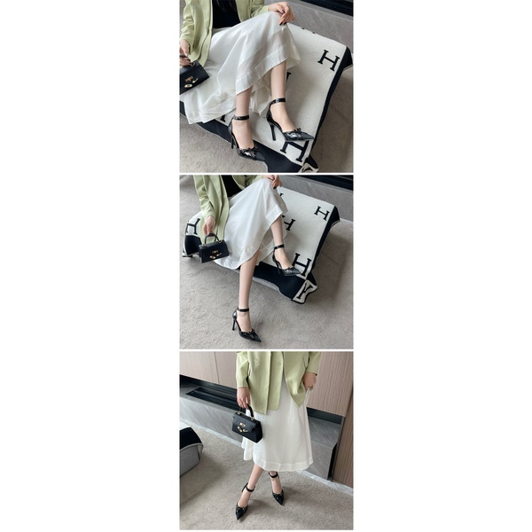 Giày Cao Gót Da Phối Lưới Thoáng Khí Mũi Nhọn 3.15 Inch Thời Trang Cho Nữ Size 35-40