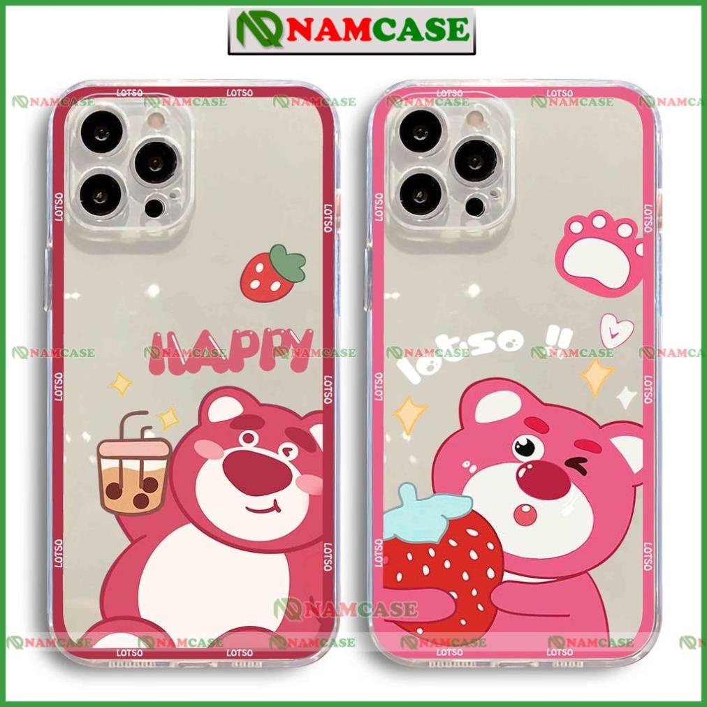 Ốp lưng gấu lotso cạnh vuông chống sốc silicon trong suốt bảo vệ camera iphone ip 6/6s/7/8/X/XS/11/12/13/14 Pro Plus Max