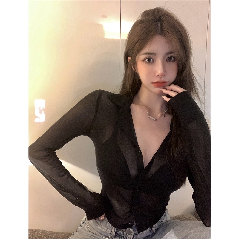 Áo Kiểu Tay Dài Chống Nắng Dáng Ôm Phối Lưới Thời Trang Quyến Rũ Cho Nữ