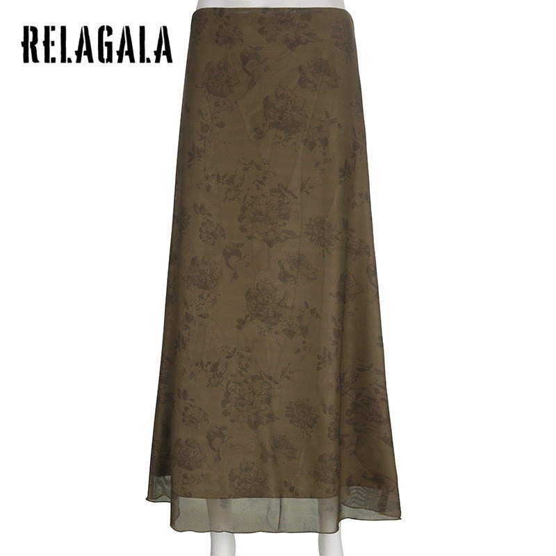 Chân Váy Dài Lưng Cao In Họa Tiết Phong Cách Retro Thời Trang 2023 Cho Nữ