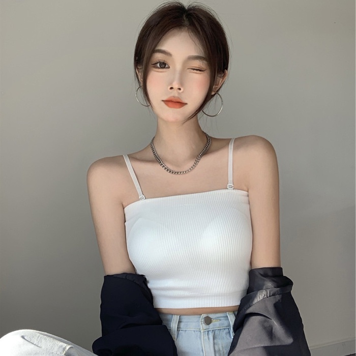 Áo croptop sát nách ZHELIHANGFEI trễ vai thiết kế ngọt ngào dễ phối đồ cho nữ