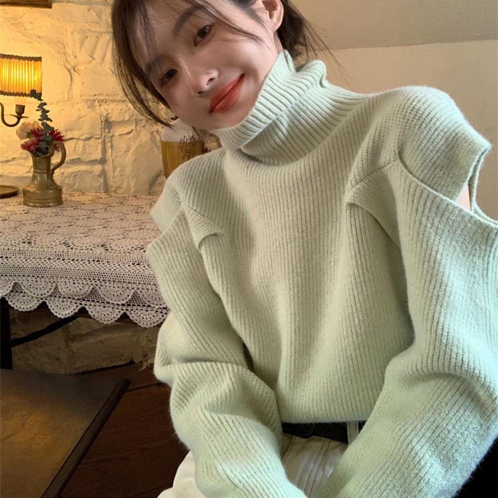 Áo Len Tay Dài Cổ Cao Màu Sắc Thời Trang Cho Nữ