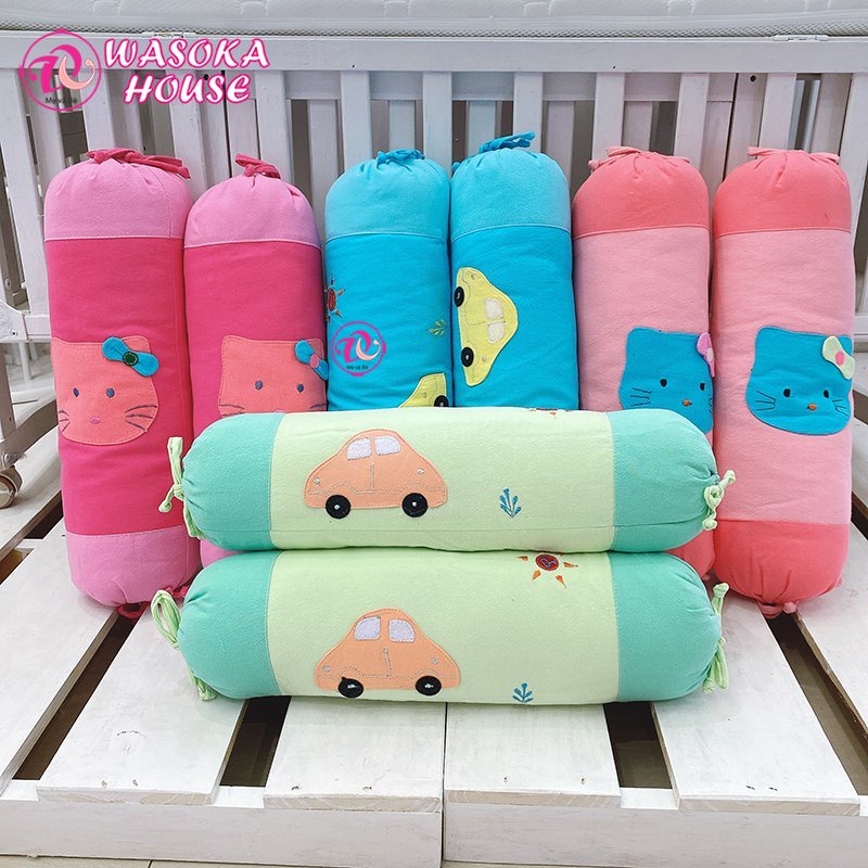 Cặp gối ôm cho bé 50cm, vải cotton cara đắp hình sao nhiều màu dễ thương, gối êm ái mềm mại phù hợp cho bé dưới 1 tuổi