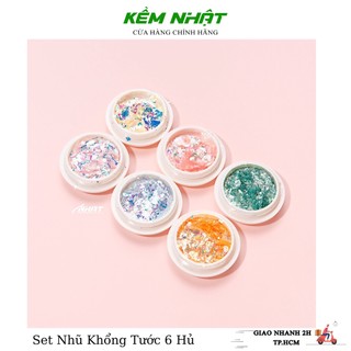 Set nhũ khổng tước 6 hủ trang trí móng