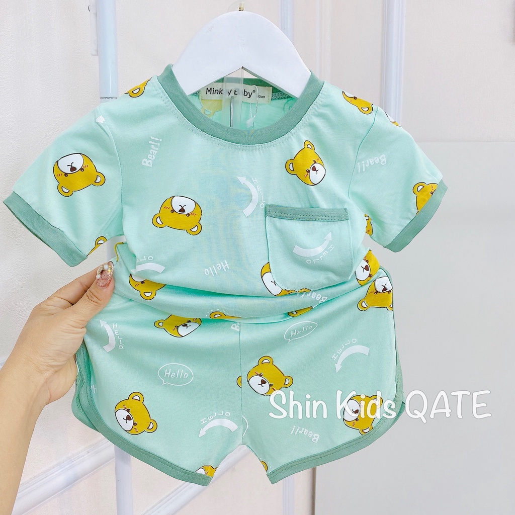 Có Size Đại Đồ Bộ Thun Lạnh Bé Trai,Bé Gái.Bộ Cộc Tay Minkey Baby In Gấu Siêu Xinh Dành Cho Bé.