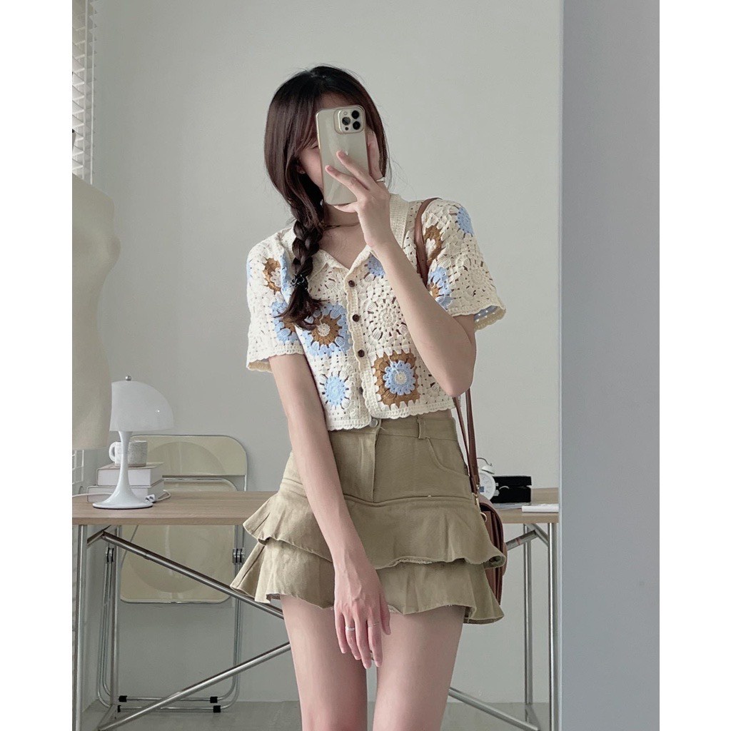 Áo croptop thổ cẩm dáng cộc tay đi chơi, đi biển