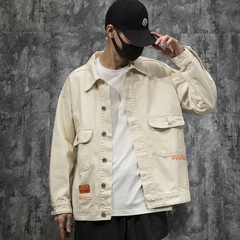 Áo Khoác denim Màu Đen Dáng Rộng Phong Cách Thời Trang hong kong Cho Nam Giới Có size Lớn